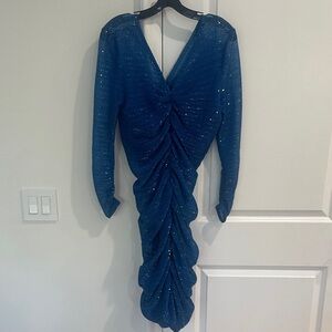 Prabal Gurung Blue Sequin Long Sleeve Dress